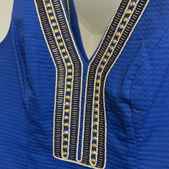 Lilly Pulitzer Royal Blue Shift with Gold Neckline Beading - Picture 4 of 7